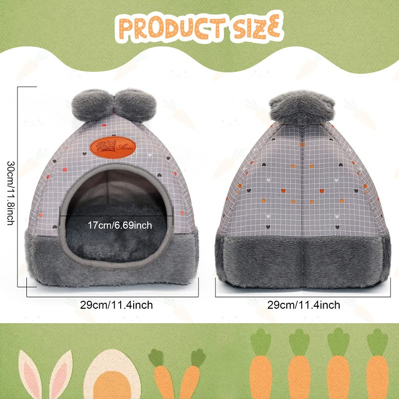 YUEPET Bunny Bed Warm Guinea Pig Cave Beds Cute Bowknot House Big Hideouts Cage Accessorie for Dwarf Rabbits Hamster Bunny Ferrets Rats Hedgehogs Chinchilla (Grey Grid) - Image 2